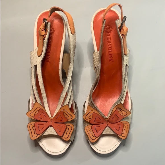 Tervolina wooden stacked heels. Orange/cream sz 39 - Picture 2 of 8